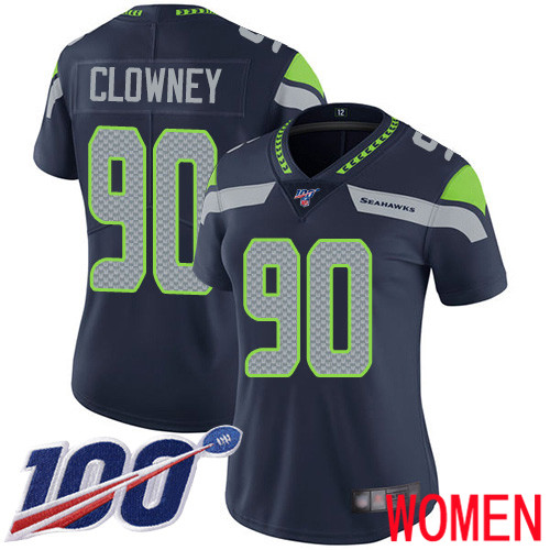 Seattle Seahawks Limited Navy Blue Women Jadeveon Clowney Home Jersey NFL Football 90 100th Season Vapor Untouchable